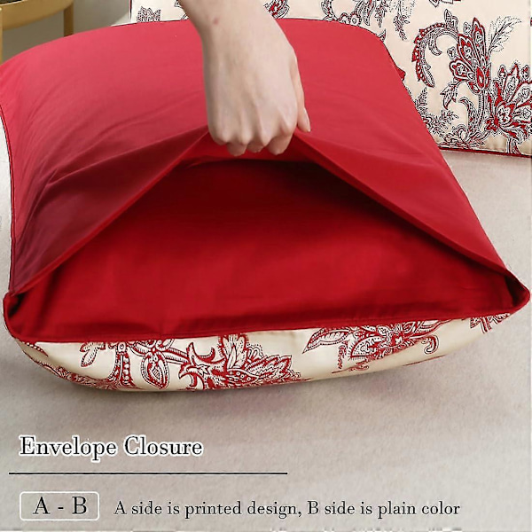 100 % puuvillaiset tyynyliinat, 1000 lankalukua, kukkakuvioiset tyynyliinasetti, 2 tyynyliinaa (Queen 20x30'', Vintage Red)