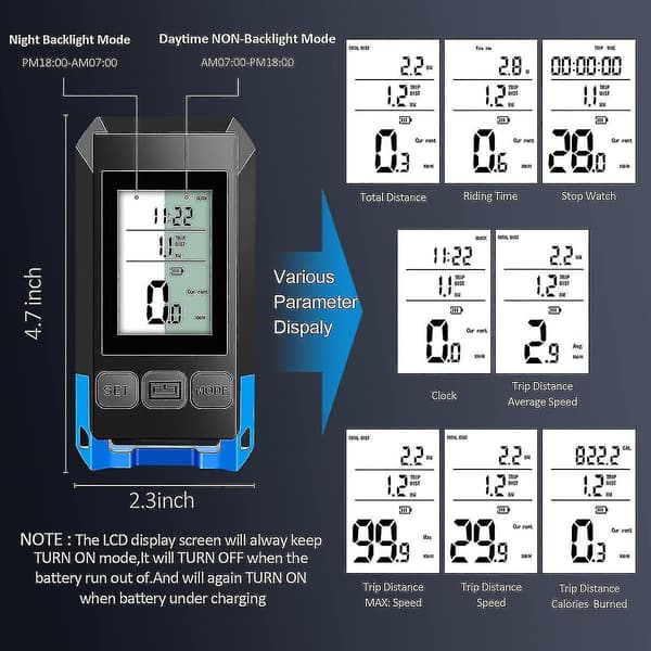 4 i 1 cykelforlygte med LCD-display speedometer og horn USB genopladelig cykelcomputer til O