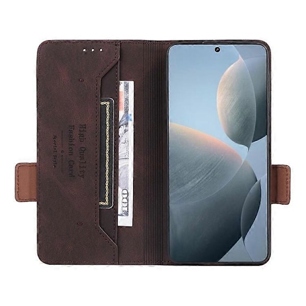 Kompatibel med Xiaomi Poco X6 Pro 5G / Redmi K70E 5G Læder Etui Wallet Telefon Cover Hardware Dekor Espresso