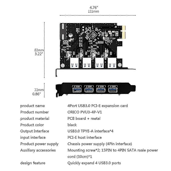 Højhastigheds Usb3.0 Pci-e Udvidelseskort 4 Pin Interface Lavt Strømforbrug Kompatibelt
