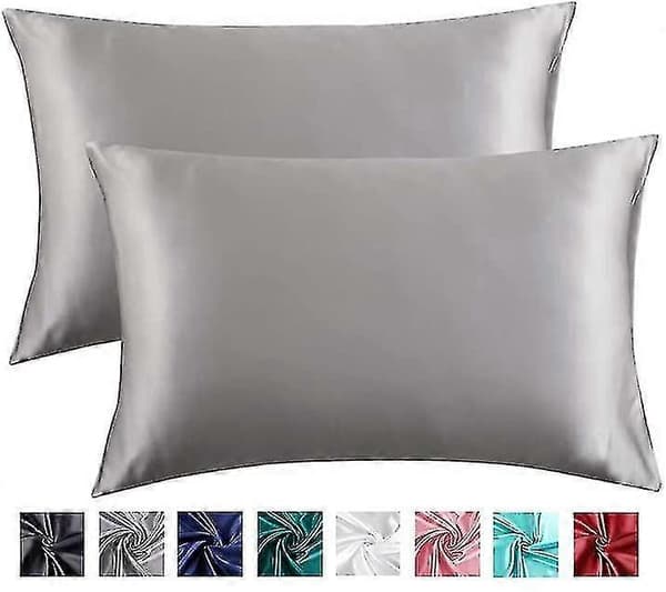 2-pack Satinkuddfodral för hår och hud, satinkuddöverdrag, 50x100 cm grå