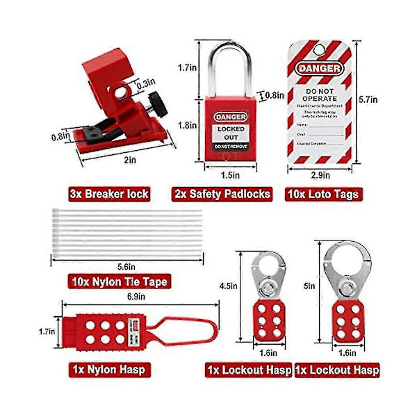 Elektrisk Lockout Tagout Kit - Lock Out Tag Kits med Hægter, Afbryderlås, Sikkerhedshængelås (2 nøgler pr. lås)
