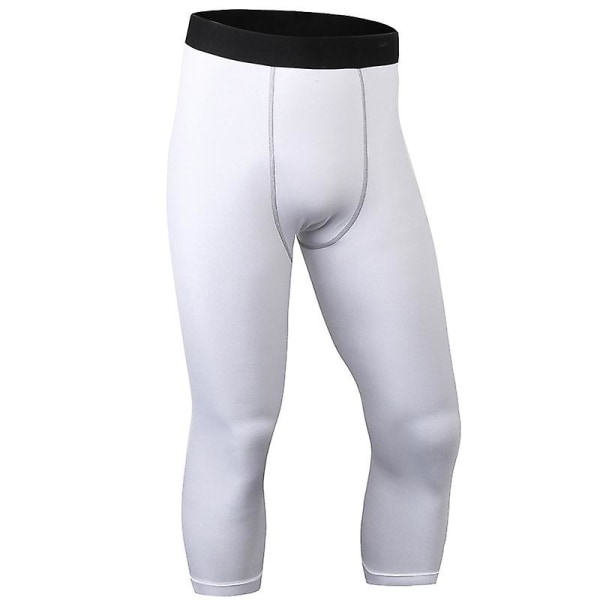 Herr Gym Compression Leggings Base Layer Running Tight Byxor 3/4 Training Fitness Byxor White 2XL