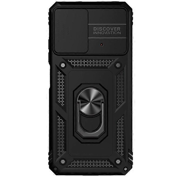 Kompatibelt deksel for Xiaomi Poco X4 Pro 5G, beskyttende etui med skyvbart kameradeksel, hard PC + myk TPU telefonbeskytter med ringstativ Black