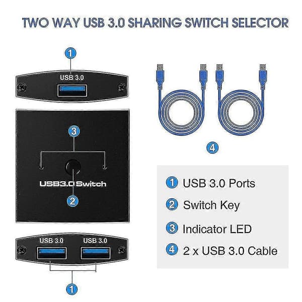 Usb 3.0 Switch Selector Kvm Switch 5gbps 2 I 1 Ud Usb Switch Usb 3.0 Tovejsdeler Kompatibel Printer Tastatur Mus Deling