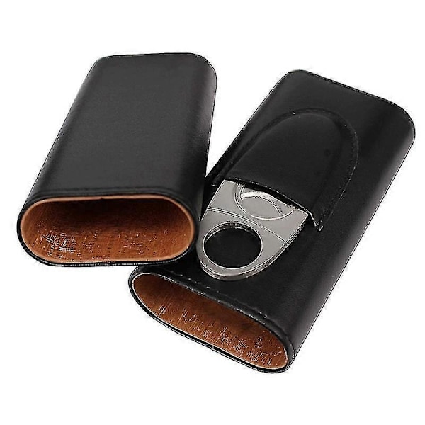 Tre Finger Cigar Kasse To Endestykker Hardware Bælte Cigar Saks Cigar Læder Etui Bærbar Cigar Kasse A