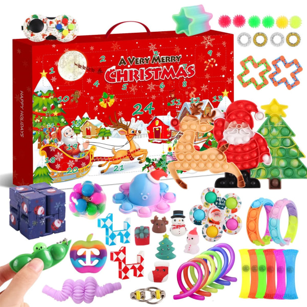 Ny adventskalender 2021 Julleksak för barn Nedräkningskalender 24 dagars julleksaker Jul Push Bubbles Toy Pack Present Noel Beige