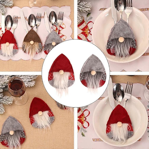 6 stk. Julemand Bestikholder Gaffelpose Bordbestikpose Svensk Julemand Gnome Plys Pose Julefest Middagsbord Dekoration (13,5x10cm)