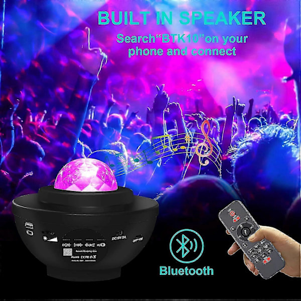 Farverig Stjerneprojektor Galaxy Natlampe Børn Bluetooth USB Musikafspiller Stjerne Natlys Romantisk Projektor Natlampe Gave