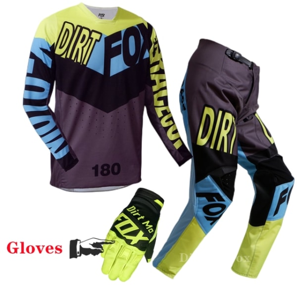 2022 Dirt MoFox MTB Jersey Byxor Utrustning Set MX Combo Motorcykel Outfit Motocross Racing Enduro Dräkt Män Off-road Moto Handskar Kit Dark Grey MJersey 32 pants