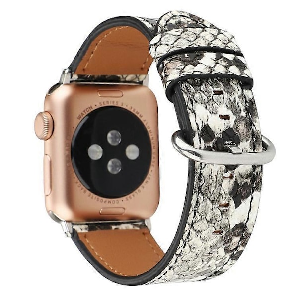 Læder Urrem Kompatibel Med Apple Watch Series 10 9 8 7 SE 6 5 4 3 2 1 42mm 41mm 40mm 38mm Slangeskindsprint Armbånd White