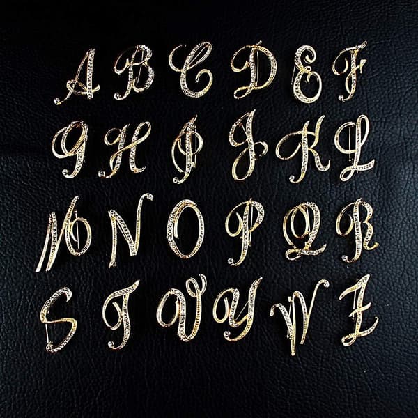 Bogstav Broche Nåle Initial Rhinestone Broche til Kvinder Håndværk Guld A-Z