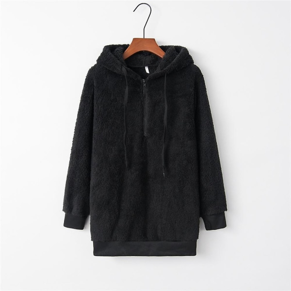 Dam Teddy Bear Huvtröjor Kappa Varm Fluffig Huvtröja Lös höst Vinter Toppar Black L