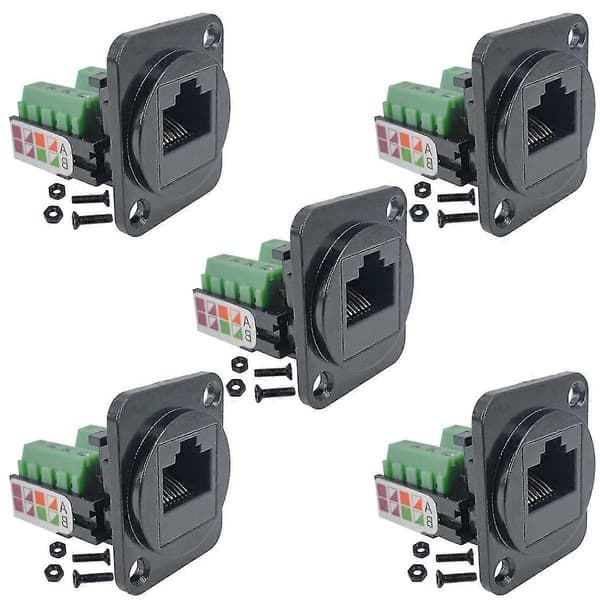 5 stk. RJ45 hun panelmontering skrueterminaladapter, D-type RJ45 8P8C hun til 8-benet terminal