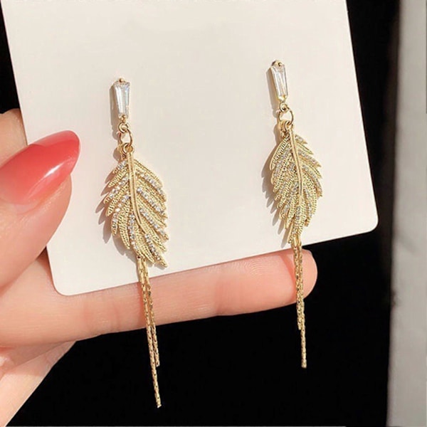 1 Par Dame Øredobber Bladform Dusk Skinnende Rhinestone Hengende Øredobber Bryllupssmykker