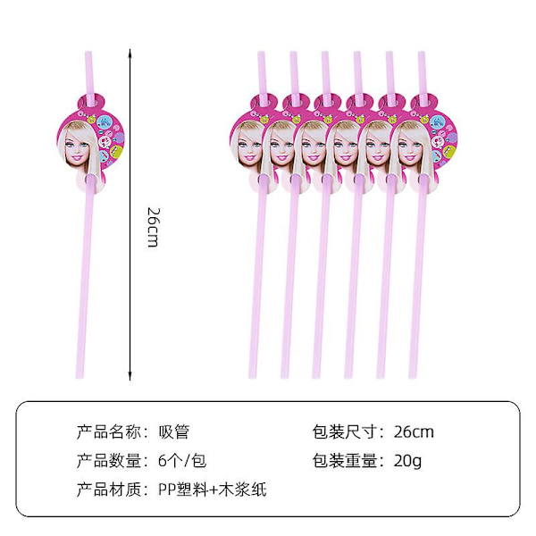 Barbiee-nukke Syntymäpäiväjuhla Koristetarvikkeet Vaaleanpunainen Tyttö Teema Astiat Cup Lautas Ilmapallo Baby Shower Prinsessa Juhlasisustus Lahjat Straw