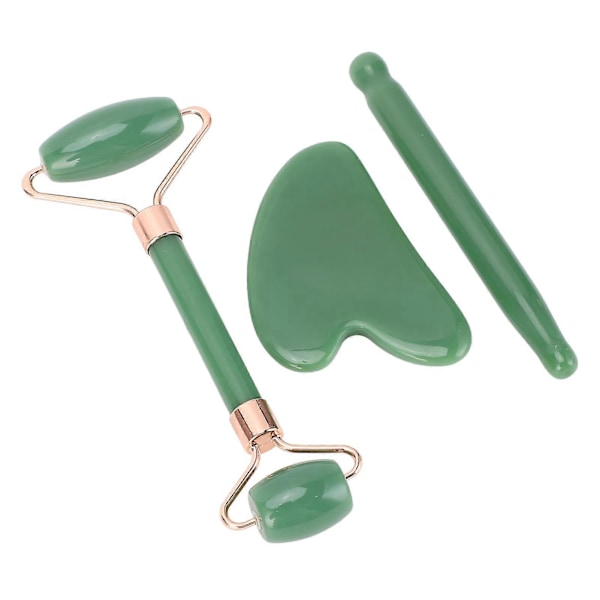 3 st Gua Sha Ansiktsverktyg för Hudvård Minska Svullnad Förbättra Cirkulation Jadesten Roller Set Grön