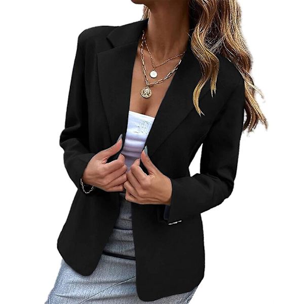 Naisten yhden napin rintapuku takki pitkähihainen takki Business casual Slim Fit päällysvaatteet Black S