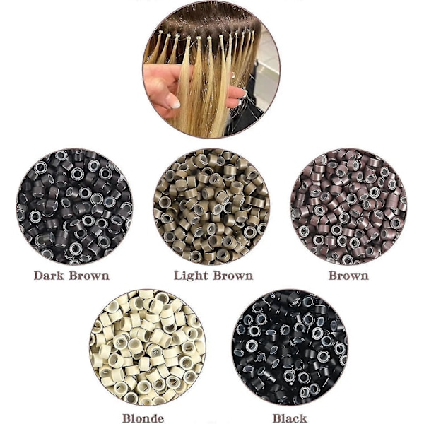 500 kpl Silikonisia Mikrosormuksia I-kärkisiin Hiustenpidennyksiin 4mm Mikro Nanohelmet Mikrolinkit Hiustenhelmet (musta)