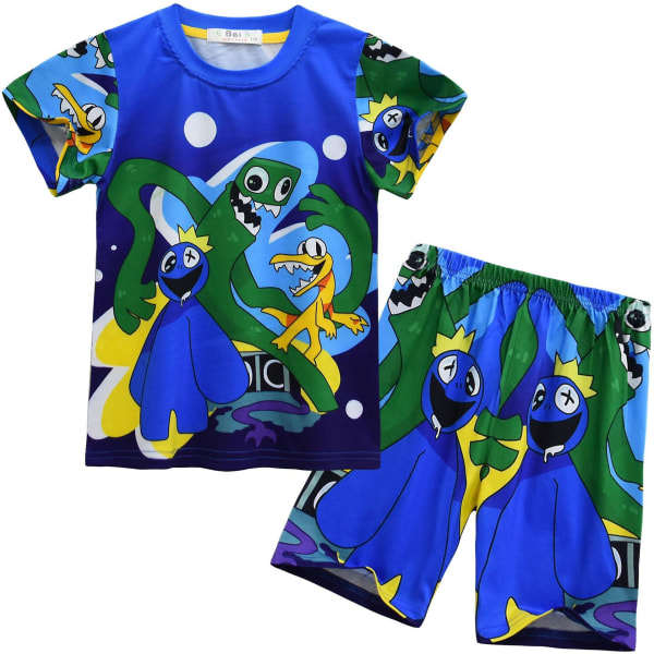 Rainbow Friends 3D Printing Lyhythihainen T-paita Housut Suit Summer Crew Neck Topit Lapsille Nuoret Pojat style 1 110