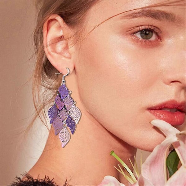 Heyone Boho Lätta Ljuskrona Lager Örhängen Långa Ihåliga Filigran Hängande Ovala Löv Drop Pierced Örhängen för Kvinnor