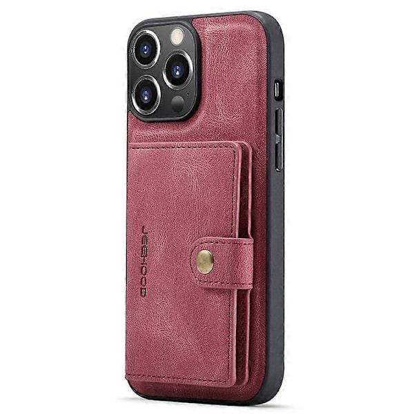 JEEHOOD Yhteensopiva iPhone 14 Pro Retro Iskunkestävä Kotelo Irrotettava 2-in-1 Lompakkokotelo Nahkapäällysteinen Jalusta TPU-suojus Red