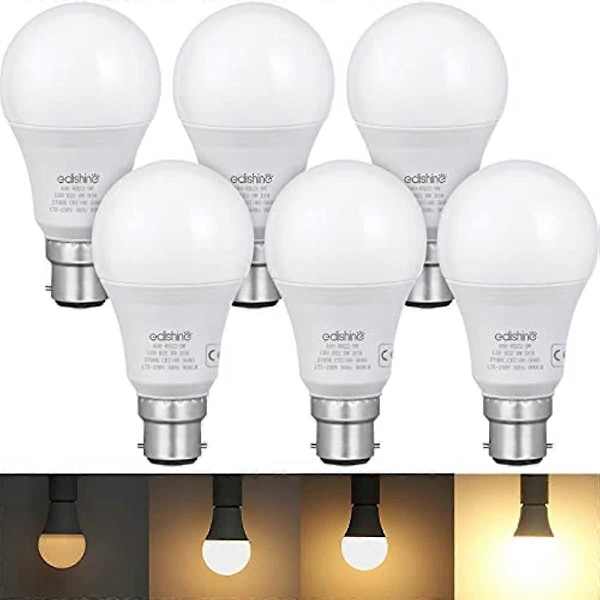 6-pak Dæmpbare Bajonetpærer 9W 900LM LED Pære Varm Hvid 2700K 60W Ækvivalent B22 Sokkel Energibesparende Pærer Bajonet