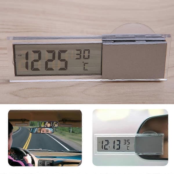 Mini 2 i 1 LCD Digital Bil Lastebil Klokke + Termometer m/Sugekopp