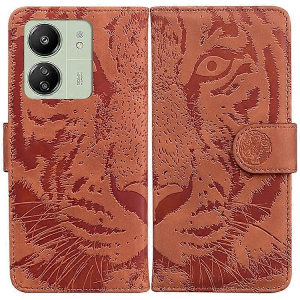Kompatibelt Skal för Xiaomi Redmi 13C 4G / Redmi 13C 5G / Poco C65 4G PU Läder Tiger Mönster Telefonfodral Brown