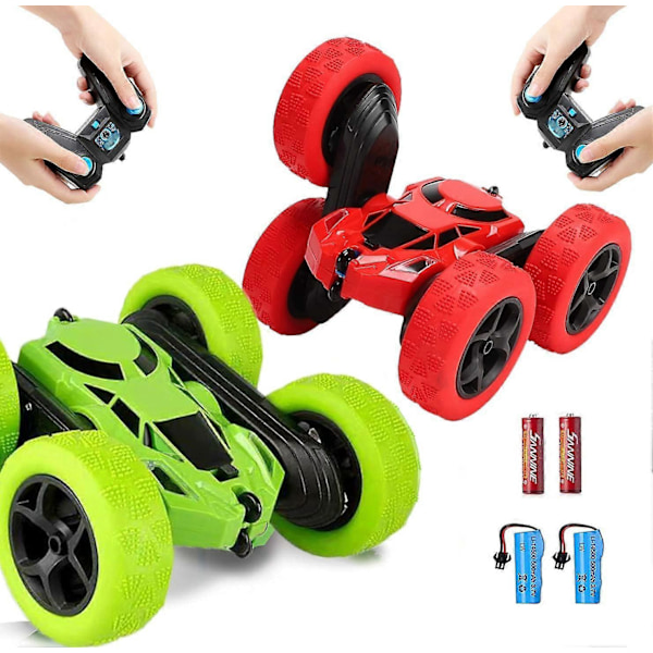 RC-autot Stunt-auto Lelu 2 kpl, KATEA 4WD Kauko-ohjattavat autot, Kaksipuoliset pyörivät ajoneuvot 360 Käännökset, Lasten leluautot pojille ja tytöille Syntymäpäivä (Punainen ja
