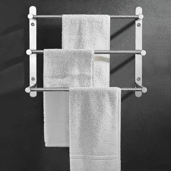 Håndklestativhylle i rustfritt stål, 3 stenger, 40 cm veggmontert håndkleholder