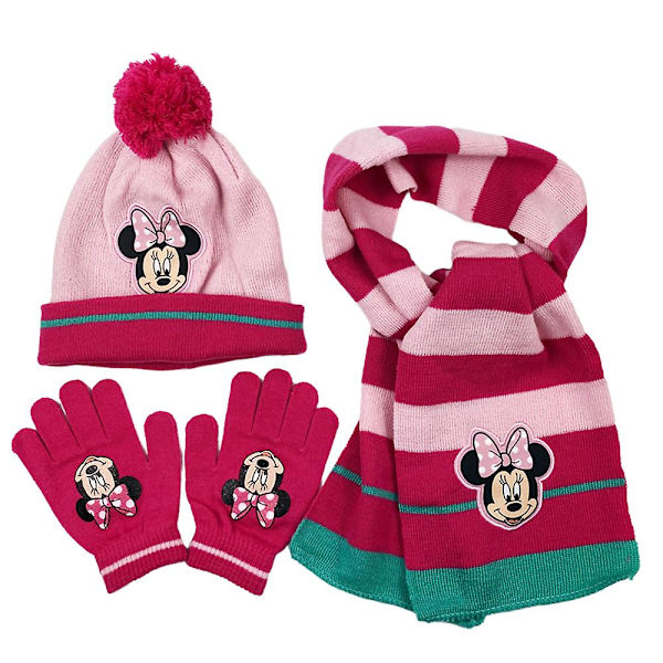 3st Barn Pojkar Flickor Prinsessan Elsa Sofia Minnie Vinter Varm Stickad Mössa Scarf Handskar Passar 3-8 år Minnie 1