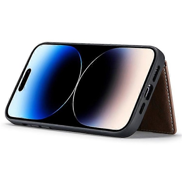 JEEHOOD Yhteensopiva iPhone 14 Pro Retro Iskunkestävä Kotelo Irrotettava 2-in-1 Lompakkokotelo Nahkapäällysteinen Jalusta TPU-suojus Brown