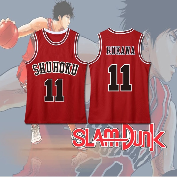 Anime Sakuragi Hanamichi Cosplay Slam Dunk Jersey Shohoku School Basketball Uniform Sportswear Kaede Rukawa Cosplay Costume Navy Blue 4XL