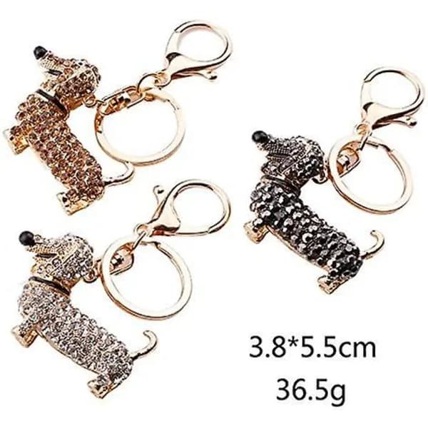 Glitrende rhinestone gravhund nøglering, legering, sød nøglering