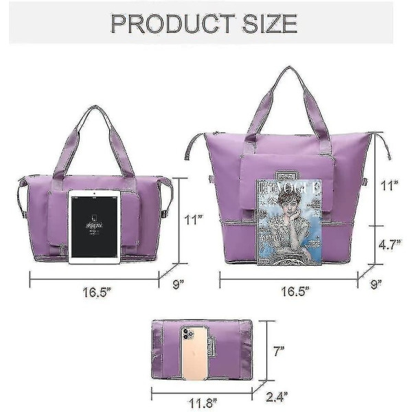 Torr och våt separationsväska Stor kapacitet Vikbar resväska Vattentät väska Light purple