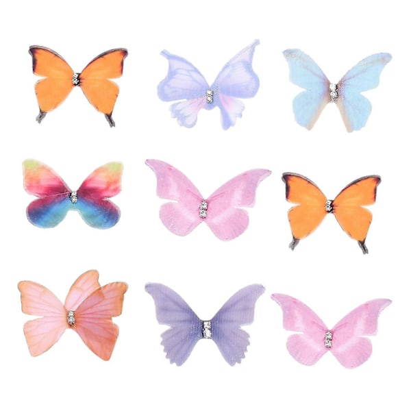 50 st Gradientfärgade Organza Tyg Fjärils Applikationer 38mm Genomskinlig Chiffon Fjäril för Del