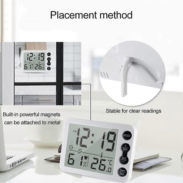 Digitalt Termometer Hygrometer Vækkeur Timer Temperatur Fugtighedsmåler