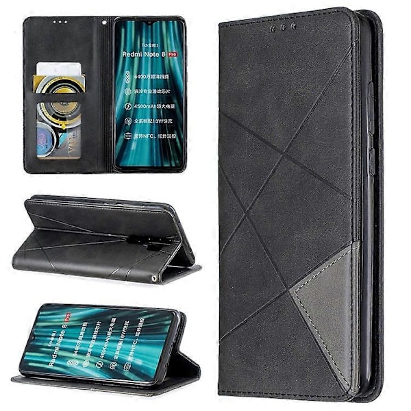 Geometriskt Mönster Ställ Läder Korthållare Fodral Kompatibelt För Xiaomi Redmi Note 8 Pro Black