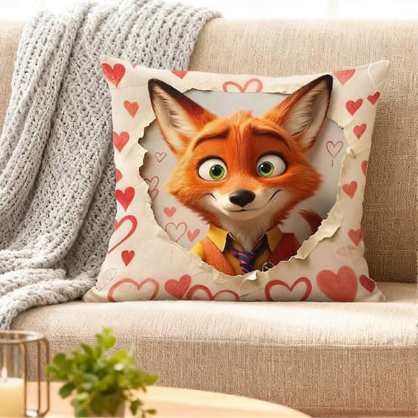 Zootopia 2 Hjerte Mønster Plysj Putetrekk Sofa Stue Dekor Gave A 1pcs
