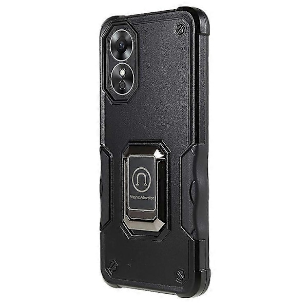 Kompatibelt Skal för Oppo A17 4G Anti-drop, PC + TPU Skyddsskal med Ringstativ Black