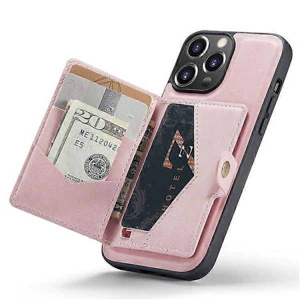 JEEHOOD Yhteensopiva iPhone 14 Pro Retro Iskunkestävä Kotelo Irrotettava 2-in-1 Lompakkokotelo Nahkapäällysteinen Jalusta TPU-suojus PinkGold