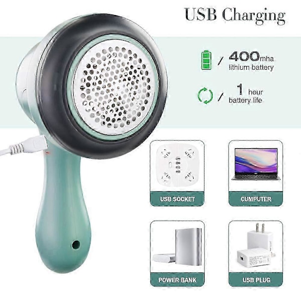 USB Genopladelig Stofshaver med 2 Rustfri Stålblade til Tøj -C