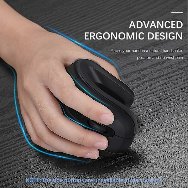 Bluetooth Ergonomisk Mus, 2.4G Stille Vertikal Trådløs Mus, Dobbel Modus Ergo Optisk Mus med Justerbar DPI 1000/1600/2400, for Laptop, Desktop, P