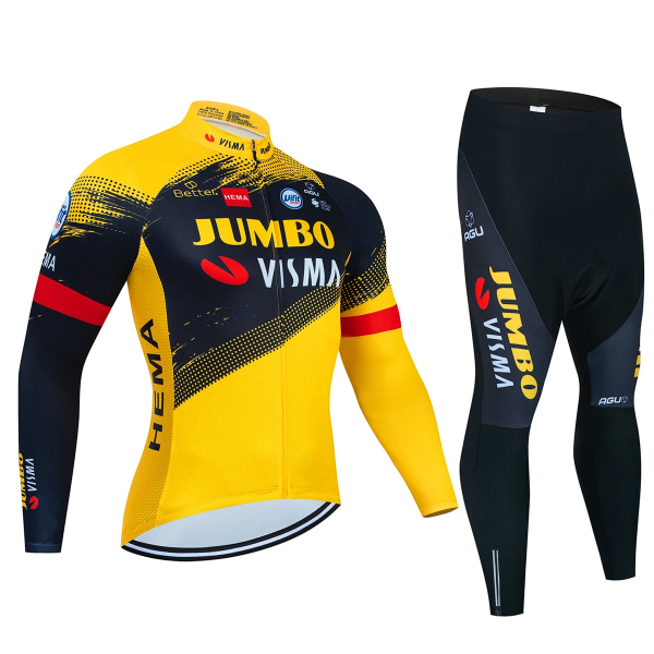 2023 JUMBO Långärmad Cykeltröja Set haklapp Byxor Ropa Ciclismo Cykelkläder MTB Cykeltröja Höstuniform Herrkläder Blue 4XL