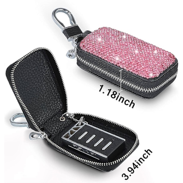 Bling-kristalliauton avainkotelo, aitoa nahkaa, automaattinen älykäs avaimenperän pidike, metallikoukku ja avaimenperä vetoketjullinen laukku kaukosäätimelle
