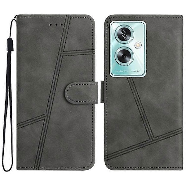 Kompatibel til Oppo A79 5G Linjer Præget Mobiltelefon Etui Foldbart Stativ PU Læder Cover Grey