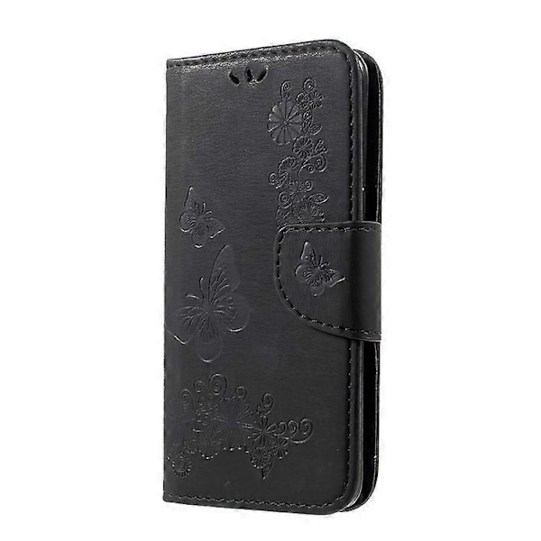 Kompatibelt för Samsung Galaxy S8 Präglat Fjärilsblommor Plånbok Läderfodral Ställ Black