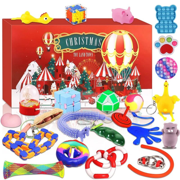 24 päivää / set Fidget Toys Joulun adventtikalenteripaketti Stressintorjuntalelusarja Stress relief Figet-leluverholaatikko Lasten joululahja style 17