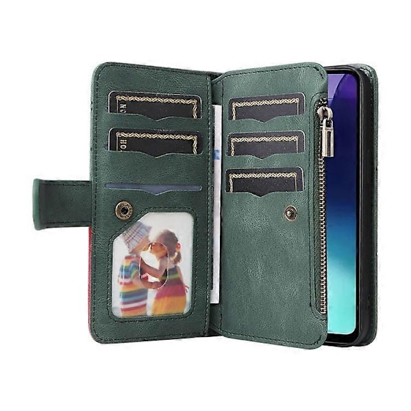 KT Multi-Function Series-5 Kompatibel Med Xiaomi Poco C75 4G / Redmi 14R 5G / 14C 4G Etui Lynlås Pung Læder Telefon Cover Stativ Green